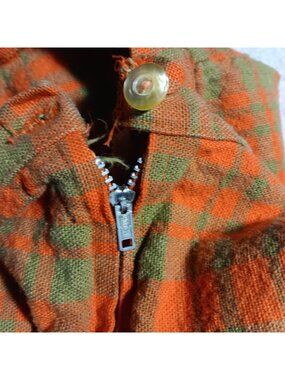 Girls 12 20W Shorts Vtg 60's Plaid High-Waist Orange Green Cotton Side Zipper